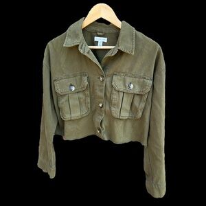 TOPSHOP MILITARY WOMEN’S UTILITY JACKET SIZE 4 6 ARMY GREEN CROPPED RAW EDGE